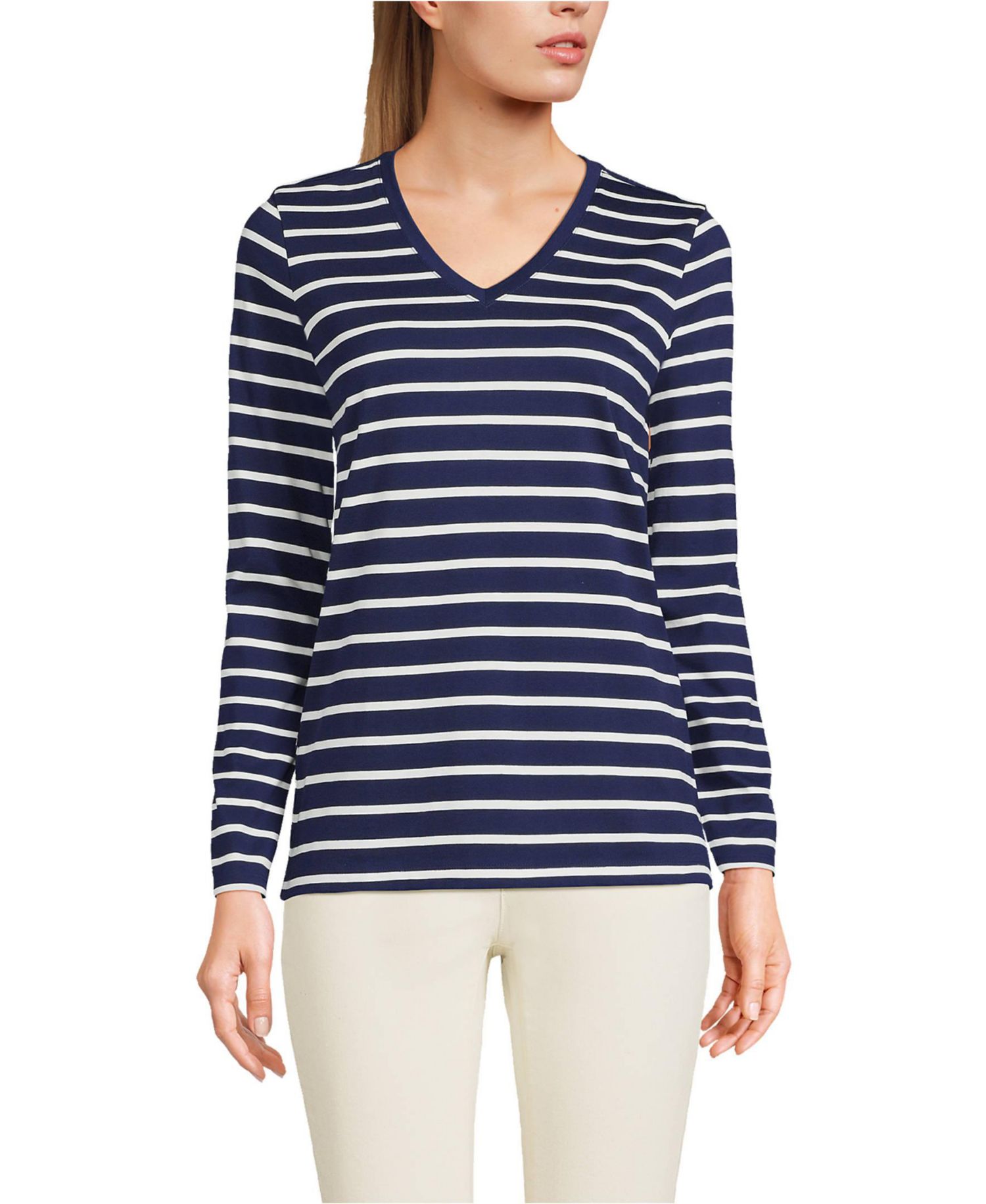 Women's Relaxed Supima Cotton Long Sleeve V-Neck T-Shirt