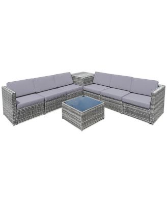 8 Pieces Wicker Sofa Rattan Dining Set Patio Furniture with Storage Table-Gray