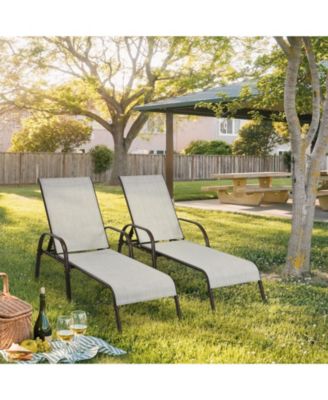 Adjustable Patio Chaise Folding Lounge Chair with Backrest-Gray