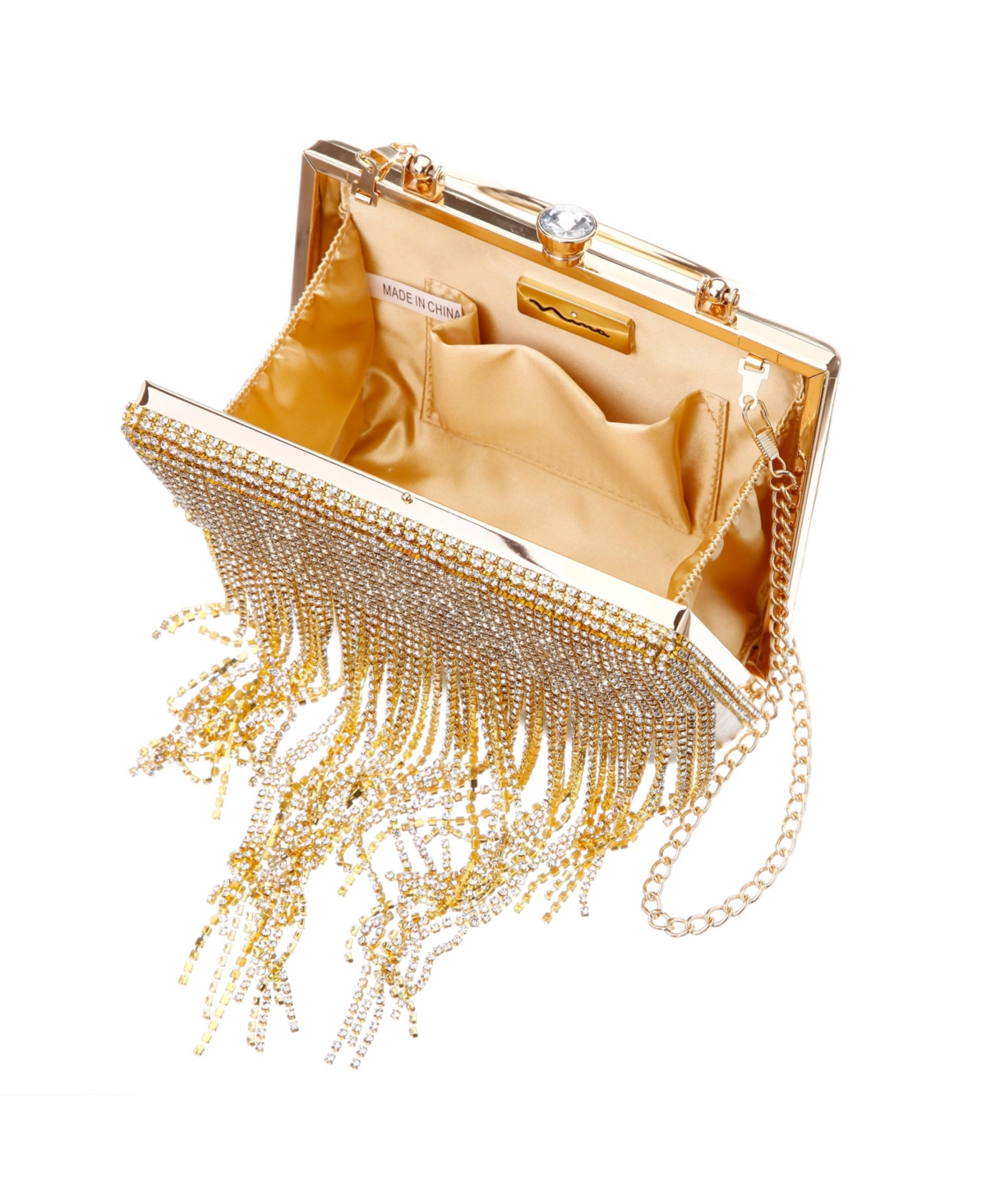 Nina Crystal Chain Cascade Fringe Satchel Bag In Gold