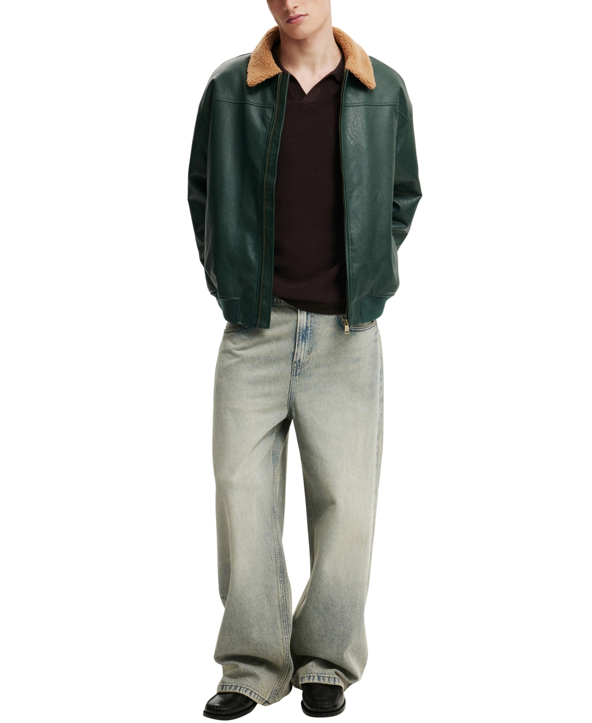 Shop Cotton On Men's Artificial Leather Flight Jacket In Dark Emerald