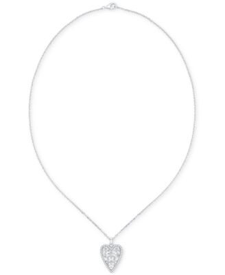 Diamond Border Diamond-Cut Heart Pendant Necklace (1/4 ct. t.w.) in Sterling Silver
