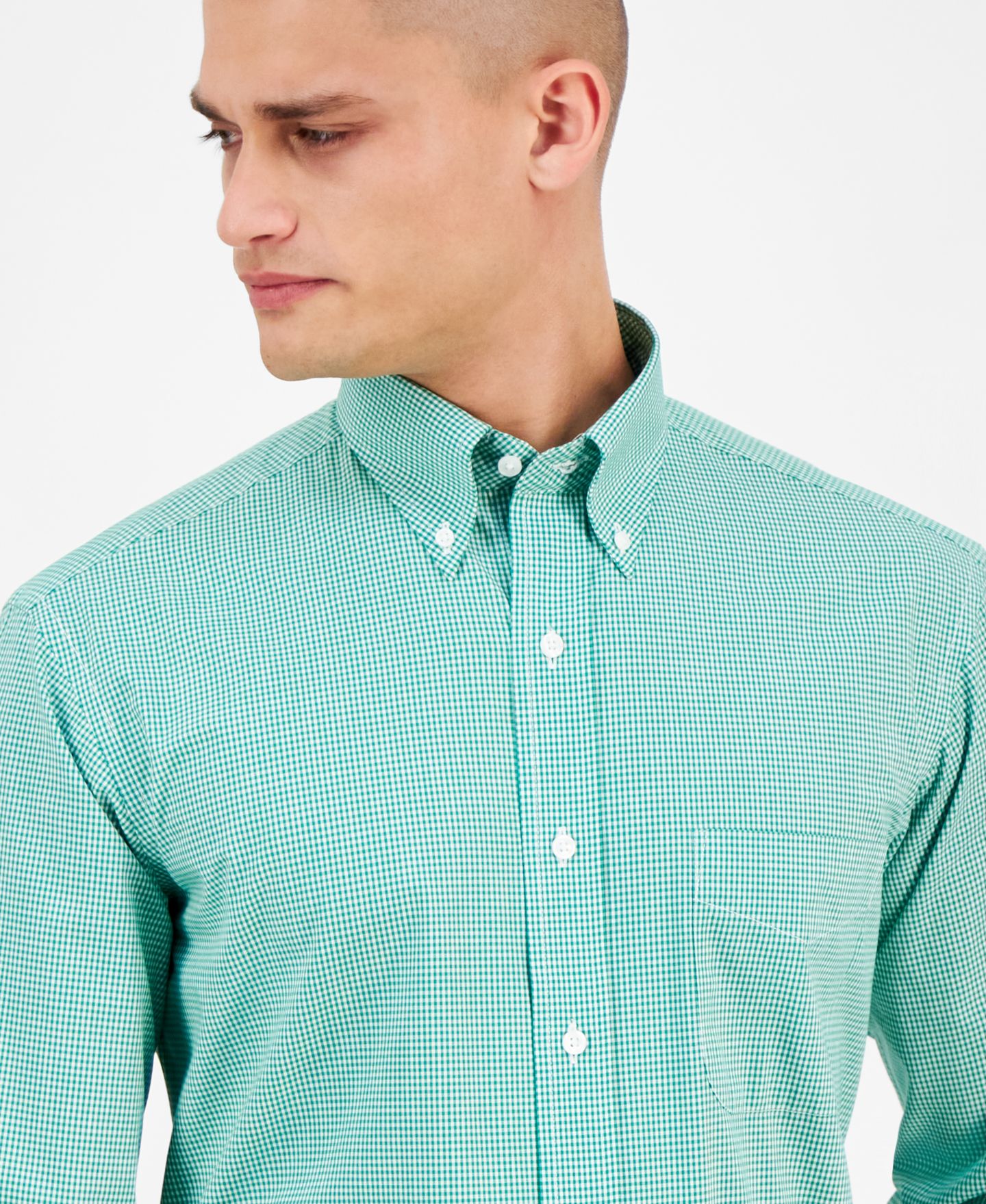 Мужская рубашка Club Room Regular Fit Mini Gingham Dress Shirt, цвет: Яркий сосновый — фото 3