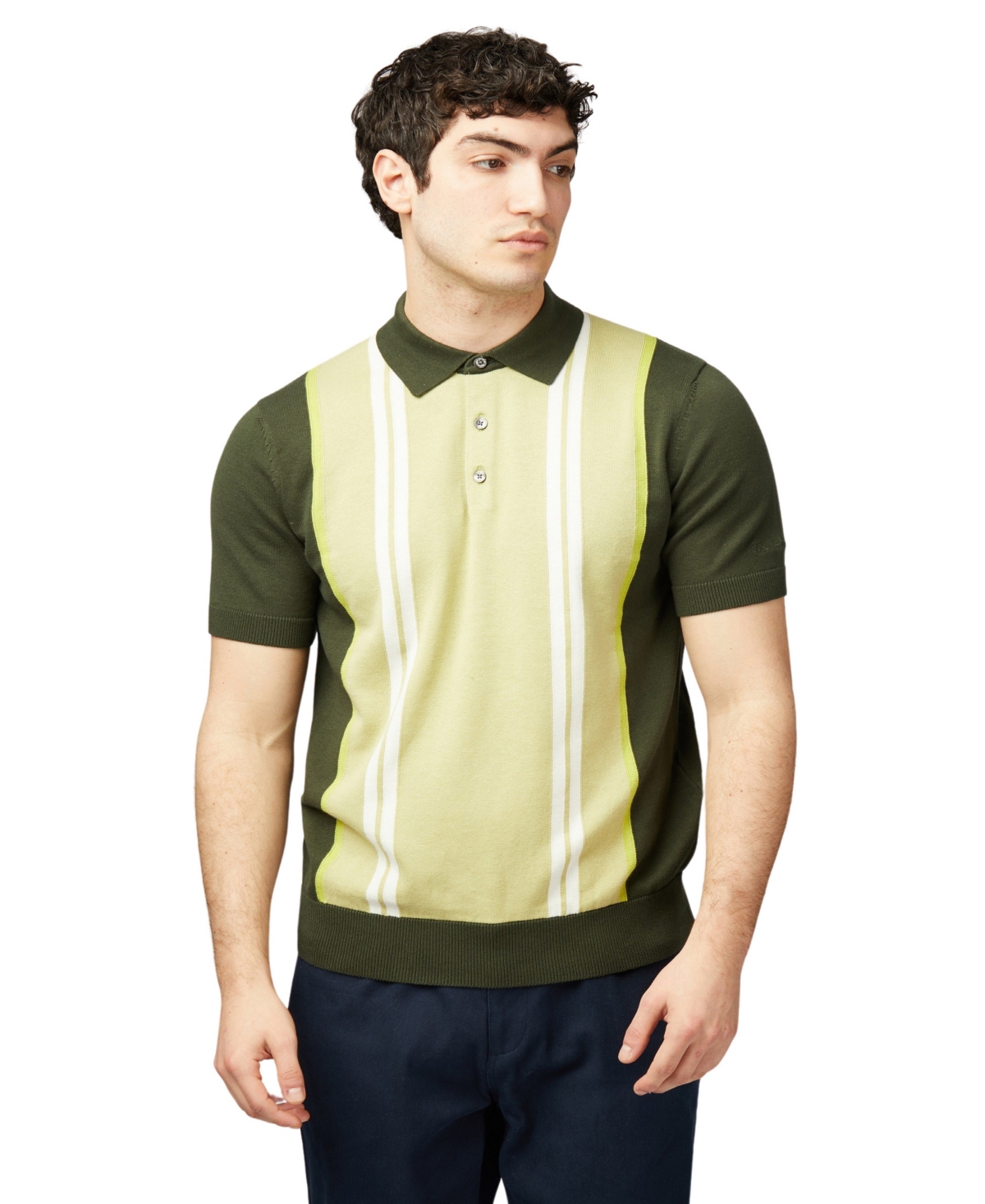 Men's Regular-Fit Sweater-Knit Stripe Polo Shirt - Camouflage