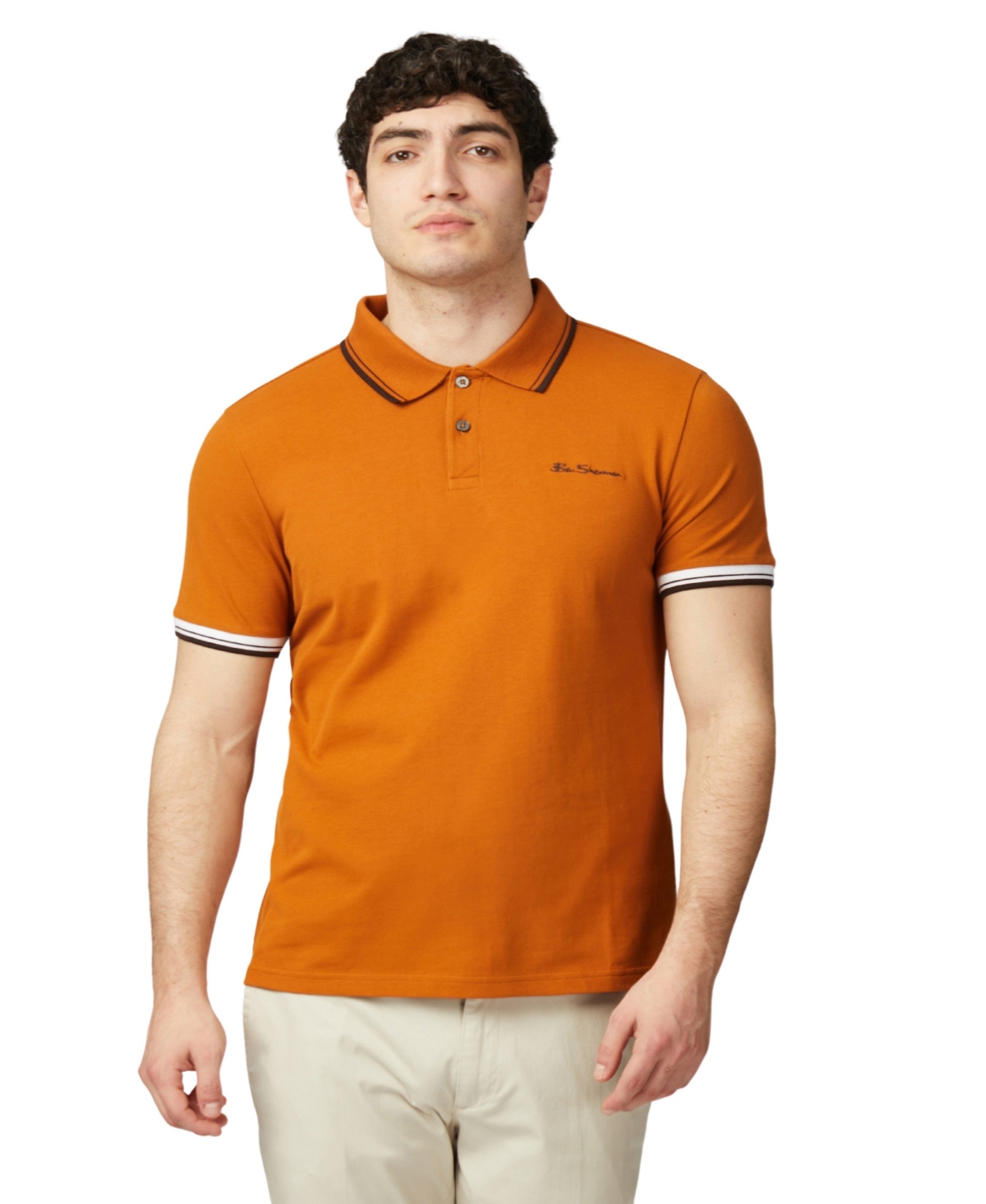 Ben Sherman Men's Signature Pique Short Sleeve Polo Shirt In Orange