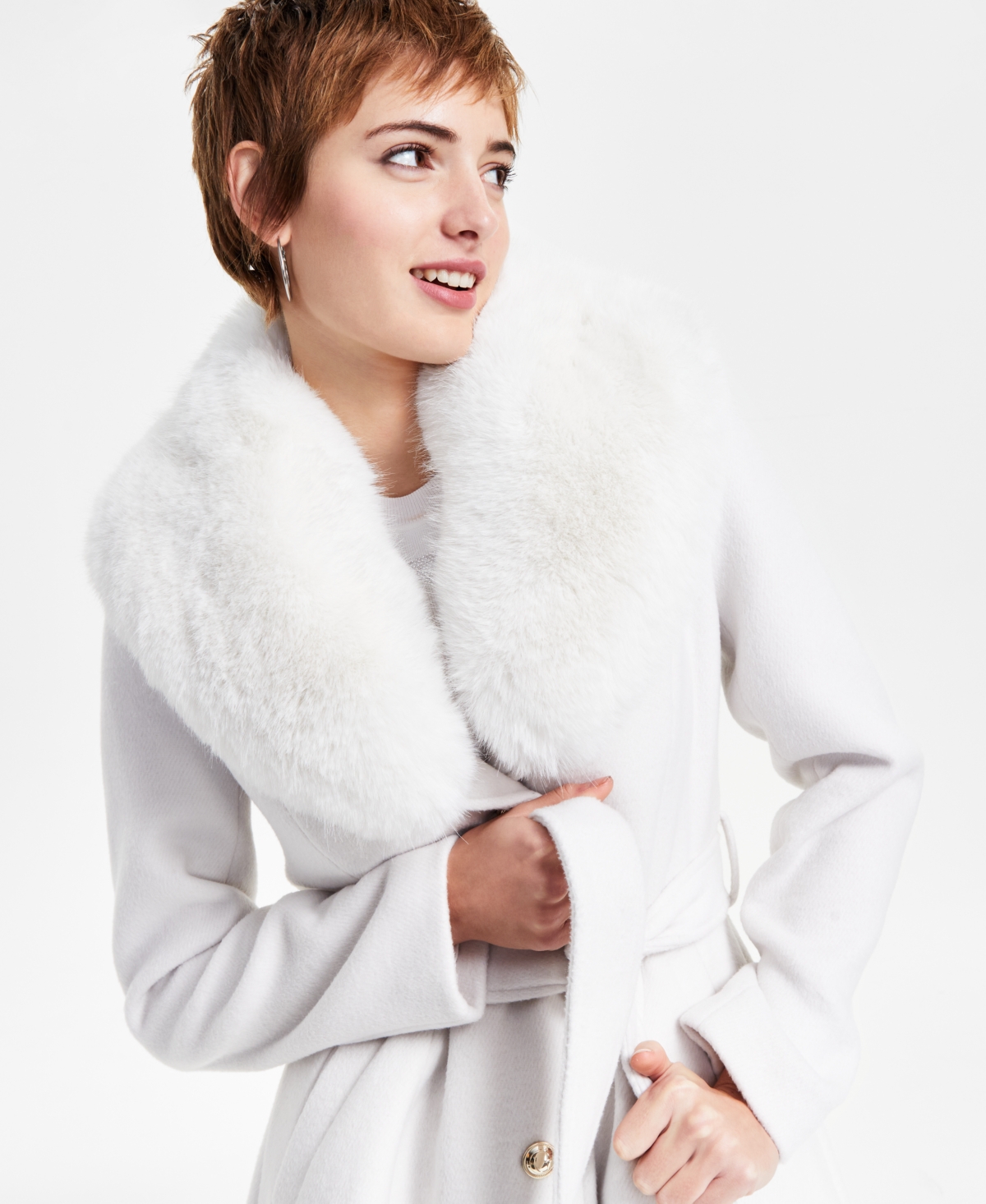 Guess Women's Eve Faux-Fur-Collar Belted Coat