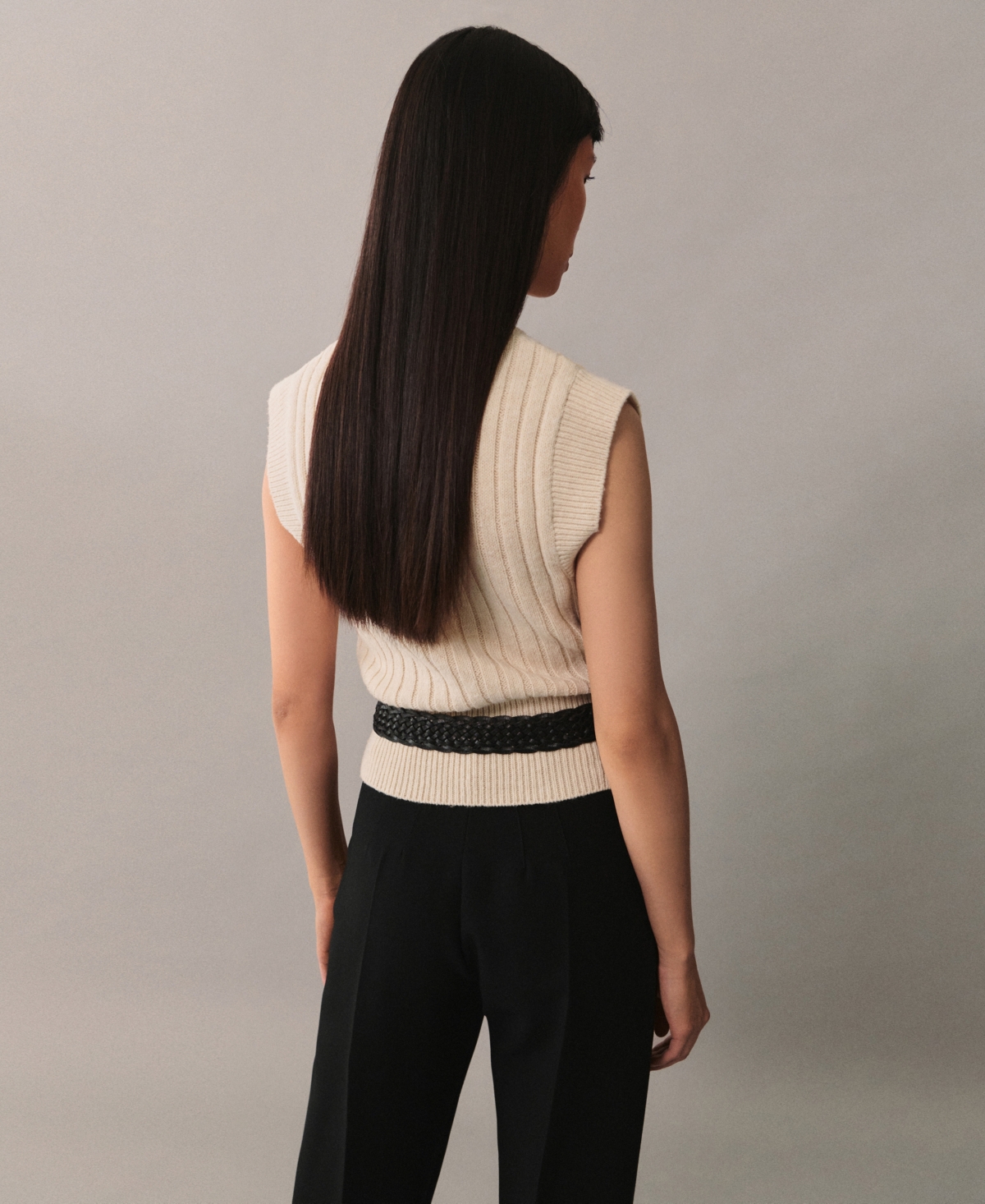 Mango Women's Perkins Collar Knitted Vest -Pastel Gray