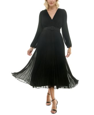 Taylor Women's Belted Pleated Fit & Flare Chiffon Dress - Macy's