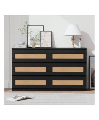 6-Drawer MDF Rattan Design with Anti-Tip Kit & Smooth Rails Modern Bedroom Dresser
