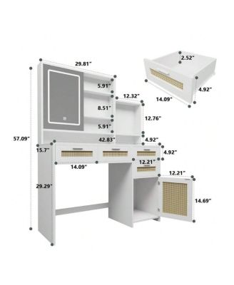 Makeup Vanity With Lights In 3 Colors And Openable Mirror, Vanity Desk With 4 Drawers, 1 Cabinets And Shelves