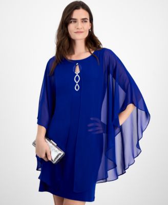 Petite Chiffon-Overlay Cape Dress