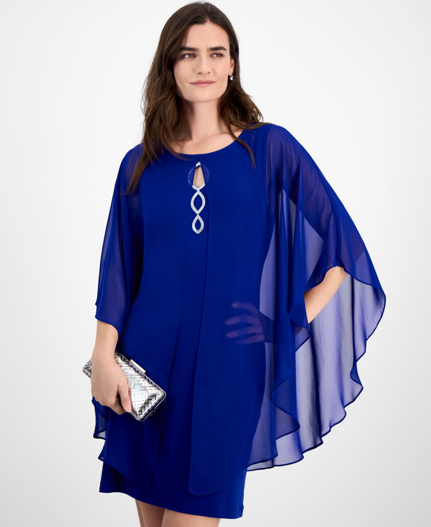 Petite Embellished Keyhole Chiffon Overlay Sheath Dress