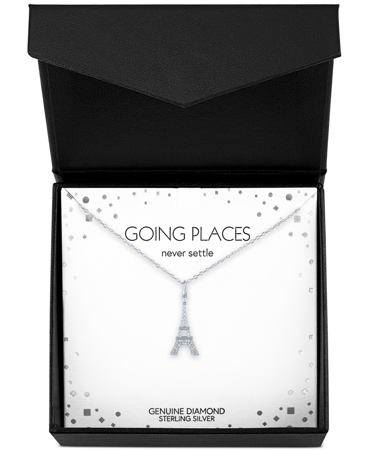 MACY'S DIAMOND ACCENT EIFFEL TOWER PENDANT NECKLACE IN STERLING SILVER, 16" + 2" EXTENDER 