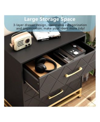 3-Drawer Wood Storage Bedside Dresser with Gold Handles