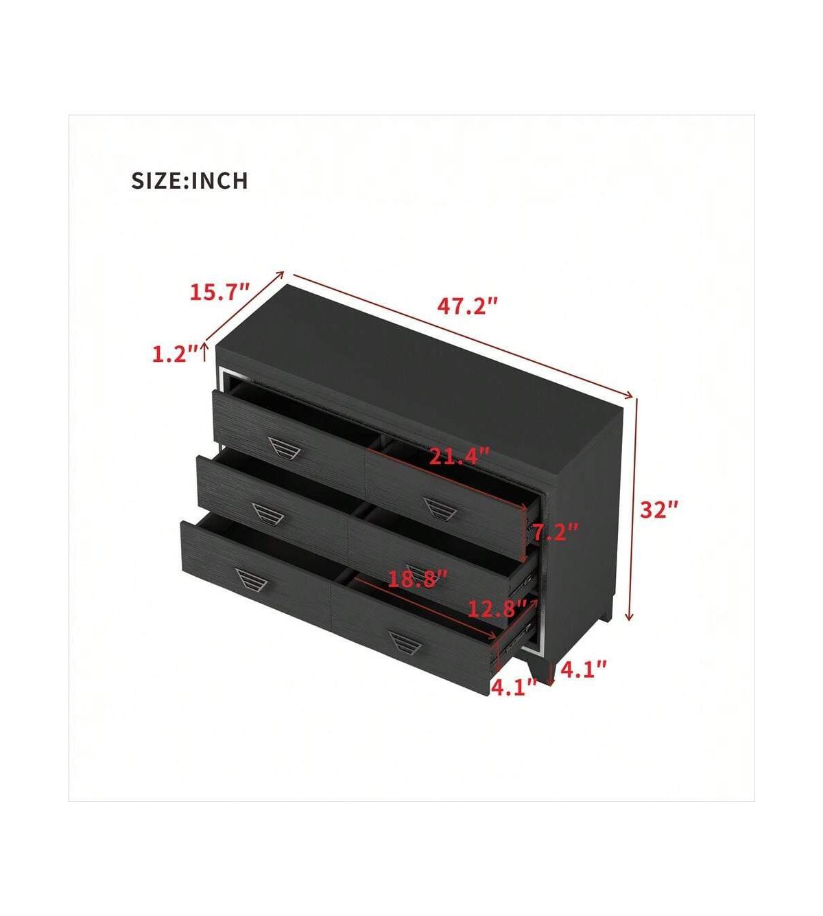gaomon 6 Drawer Double Dresser, Dresser Closet With Anti-Tip Devices, Metal Handle, Modern Wide Chest Of 6 Drawers, Large Storage Cabinet For Bedroom