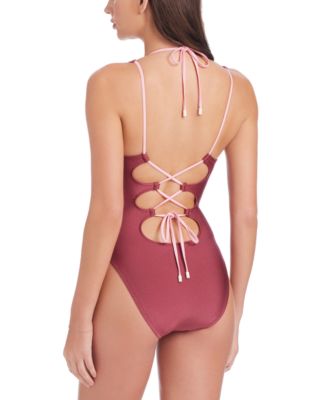 Women's Layered Plunging One-Piece Swimsuit