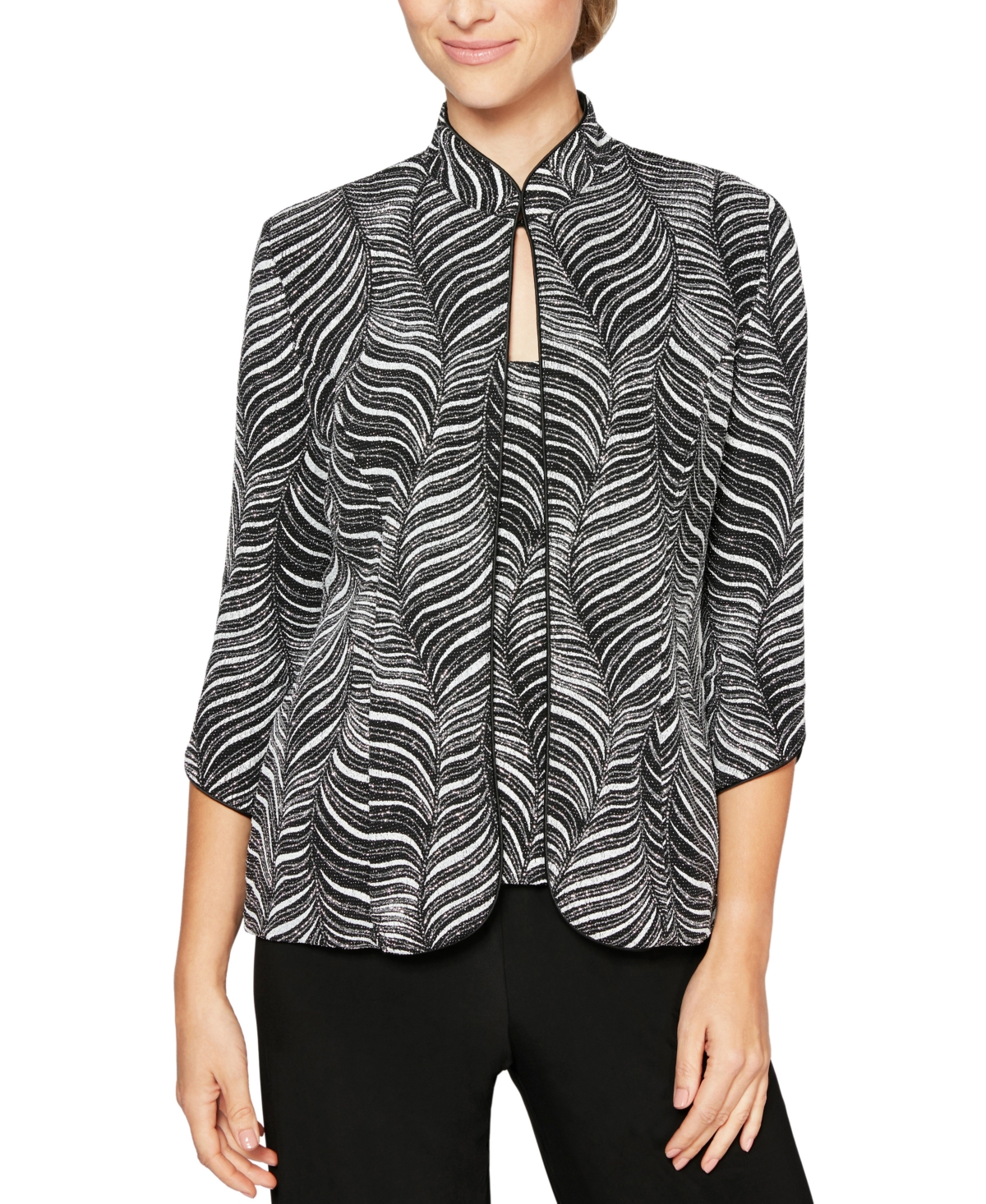 Women's Abstract-Print 3/4-Sleeve Jacket & Tank Top - Black/white