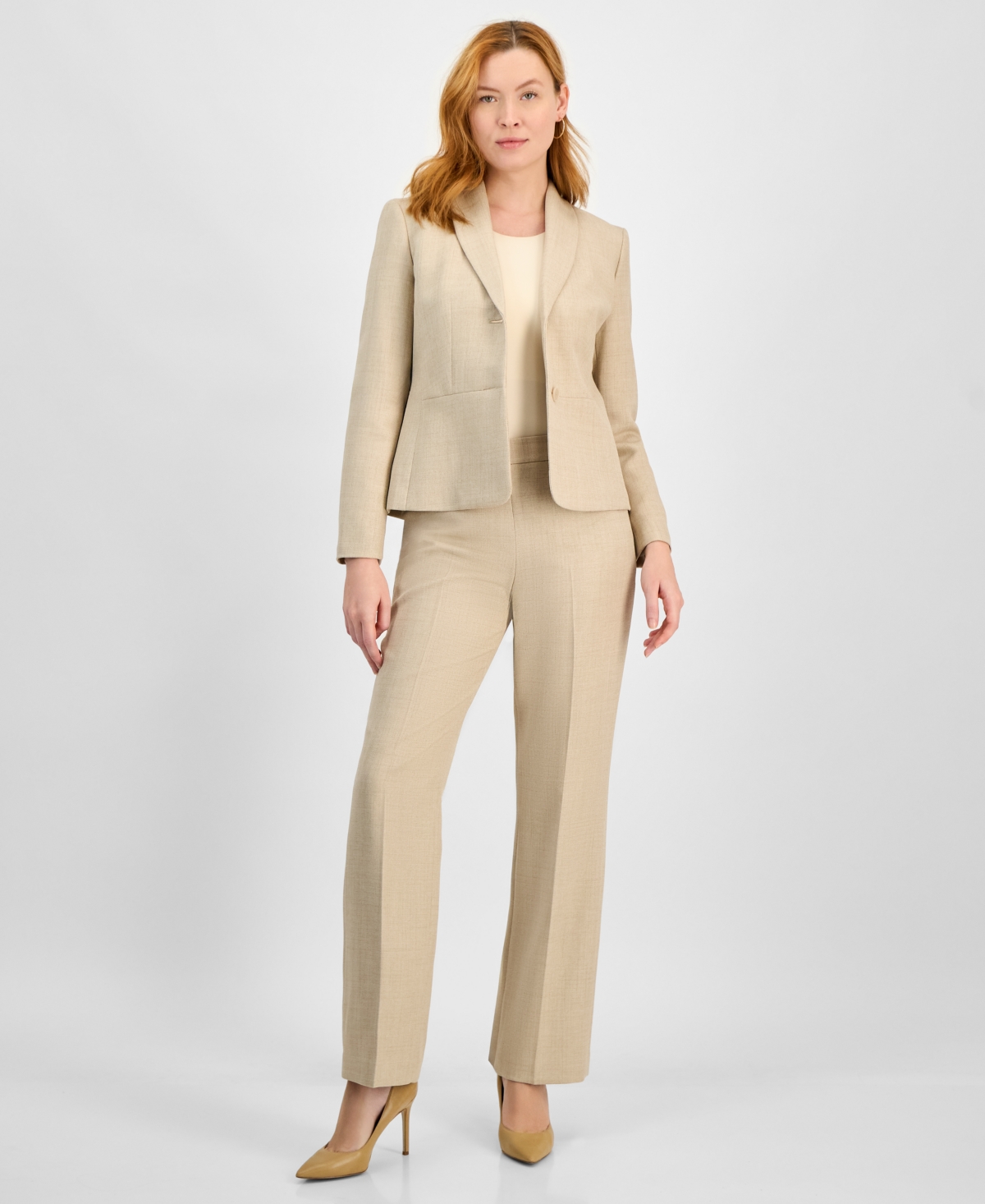 Women's Two-Button Shawl Collar Jacket & Side-Zip Pants, Regular & Petite - Vanilla Ice