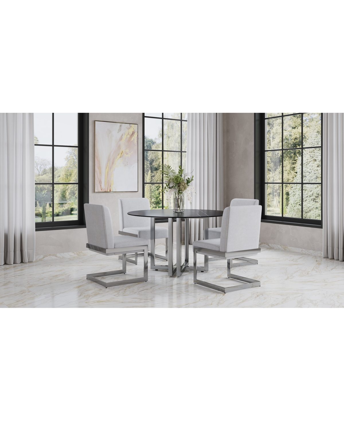 Macy's Emila 5 Pc. Dining Set (rectangular Table & 4 Chairs), Created For  In Black Sintered Stone With Silver Base