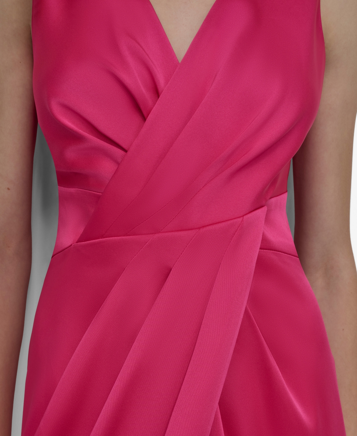 Shop Dkny Women's Surplice-neck Faux-wrap Sleeveless Gown In Pink Peacock
