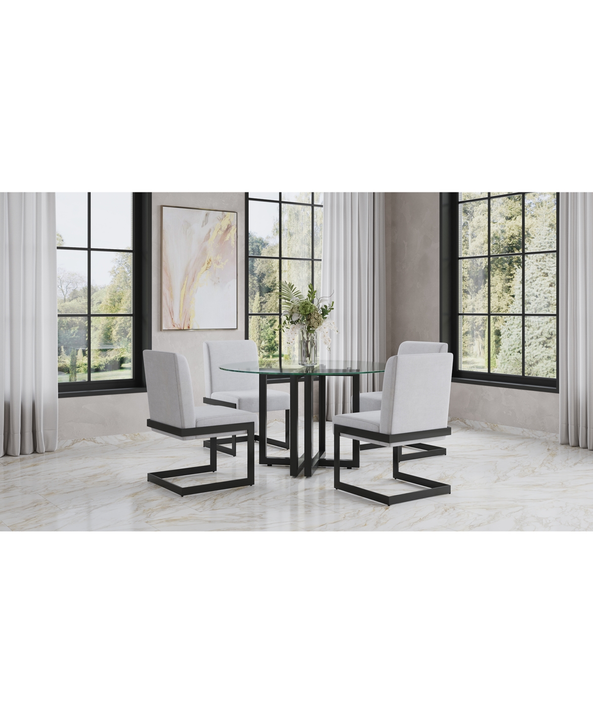 Macy's Emila 5 Pc. Dining Set (round Table & 4 Chairs), Created For  In Clear Glass With Gunmetal Base