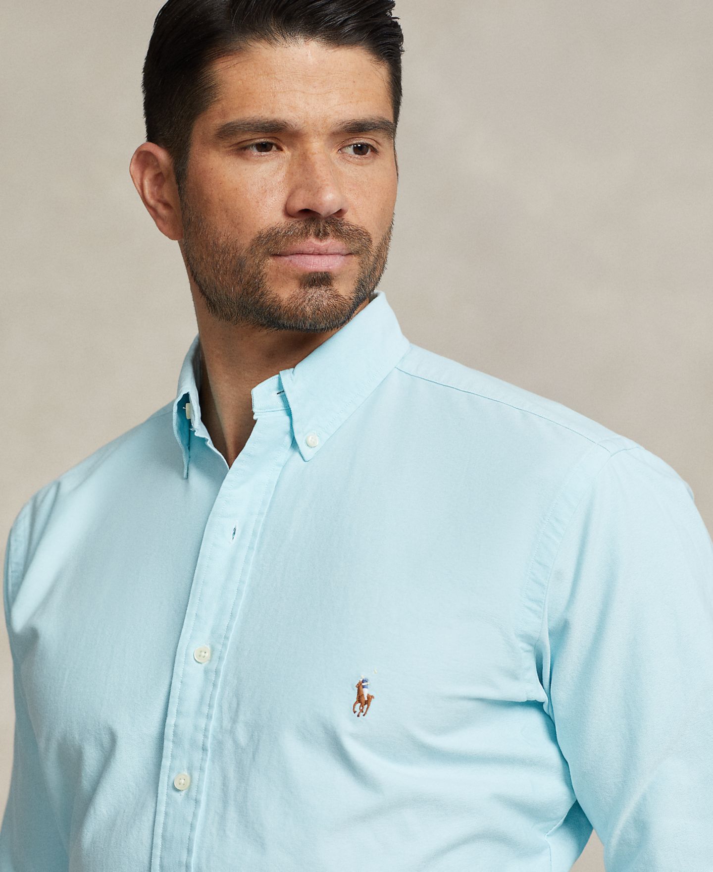 Мужская рубашка Polo Ralph Lauren Big & Tall Classic-Fit Long-Sleeve Oxford, цвет: Синий, вариант 1 — фото 3
