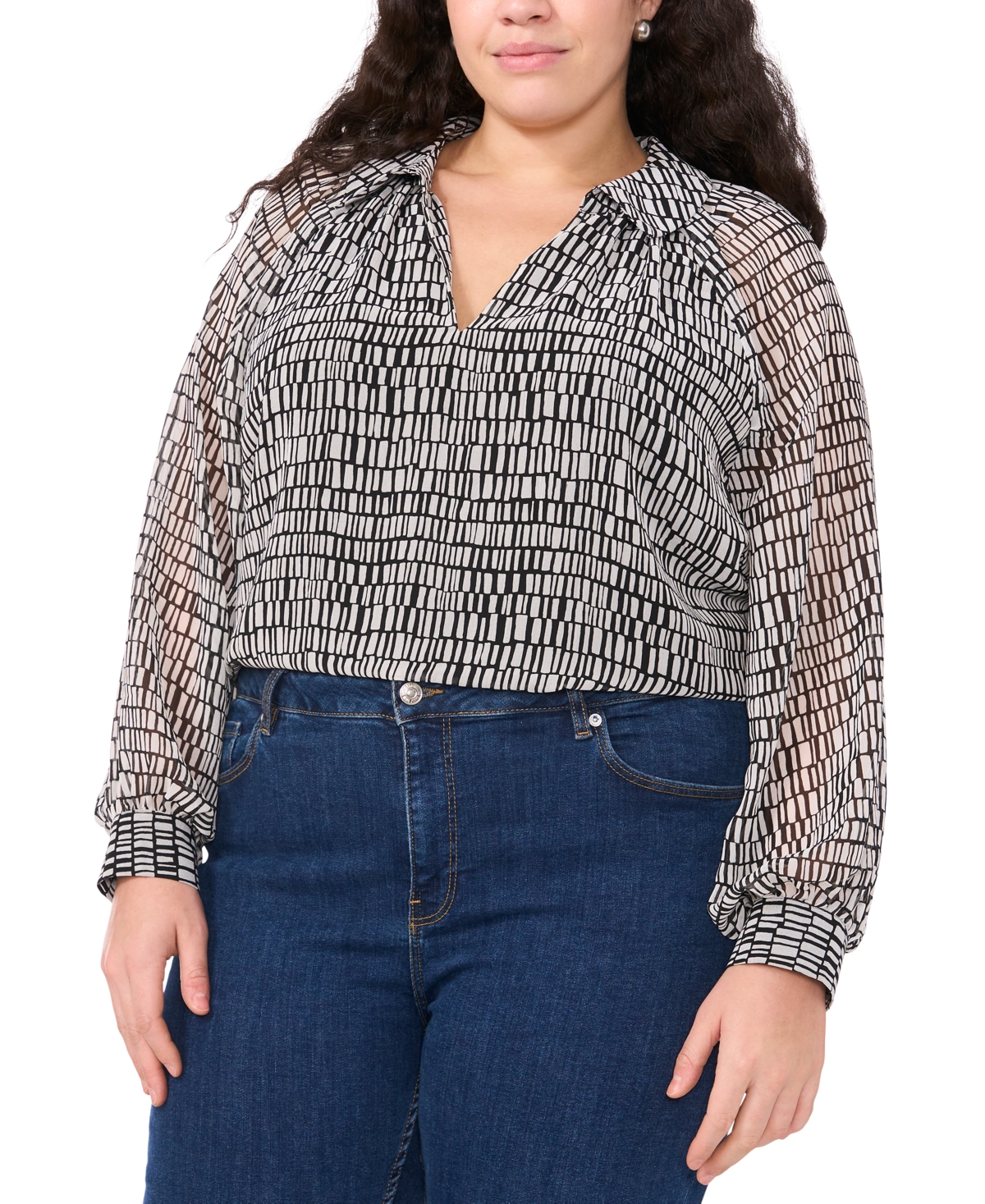 VINCE CAMUTO PLUS SIZE PRINTED COLLARED BLOUSE 
