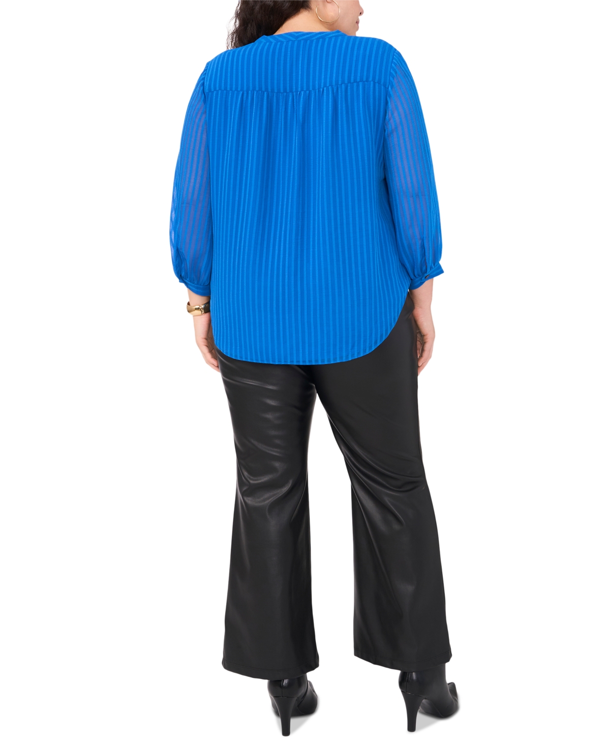 VINCE CAMUTO PLUS SIZE SHADOW-STRIPED 3/4-SLEEVE TOP 
