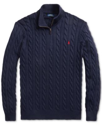 Men's Big & Tall Cable-Knit Cotton Quarter-Zip Sweater
