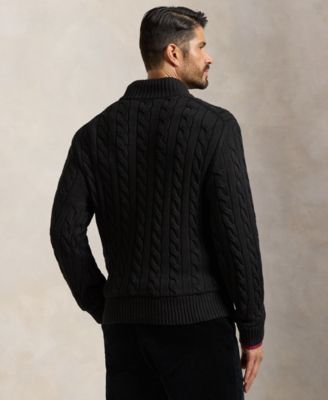 Men's Big & Tall Cable-Knit Cotton Quarter-Zip Sweater