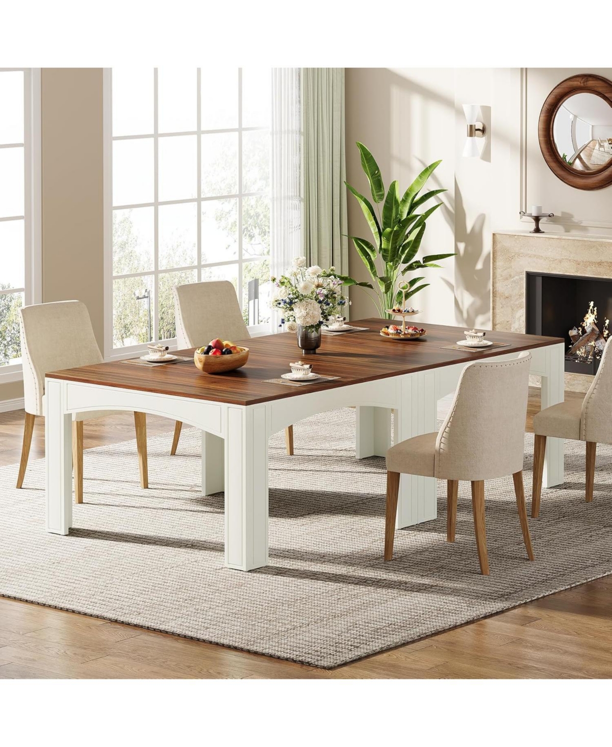 Tribesigns Square Dining Table for 4, 39.4-Inch Farmhouse Wood Kitchen Table Dinner Table for Dining Room, Space - Walnut and white
