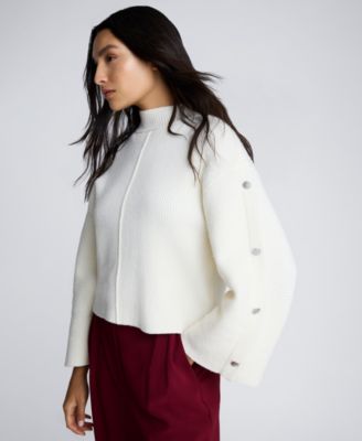 Women's Button-Sleeve Mock Neck Sweater