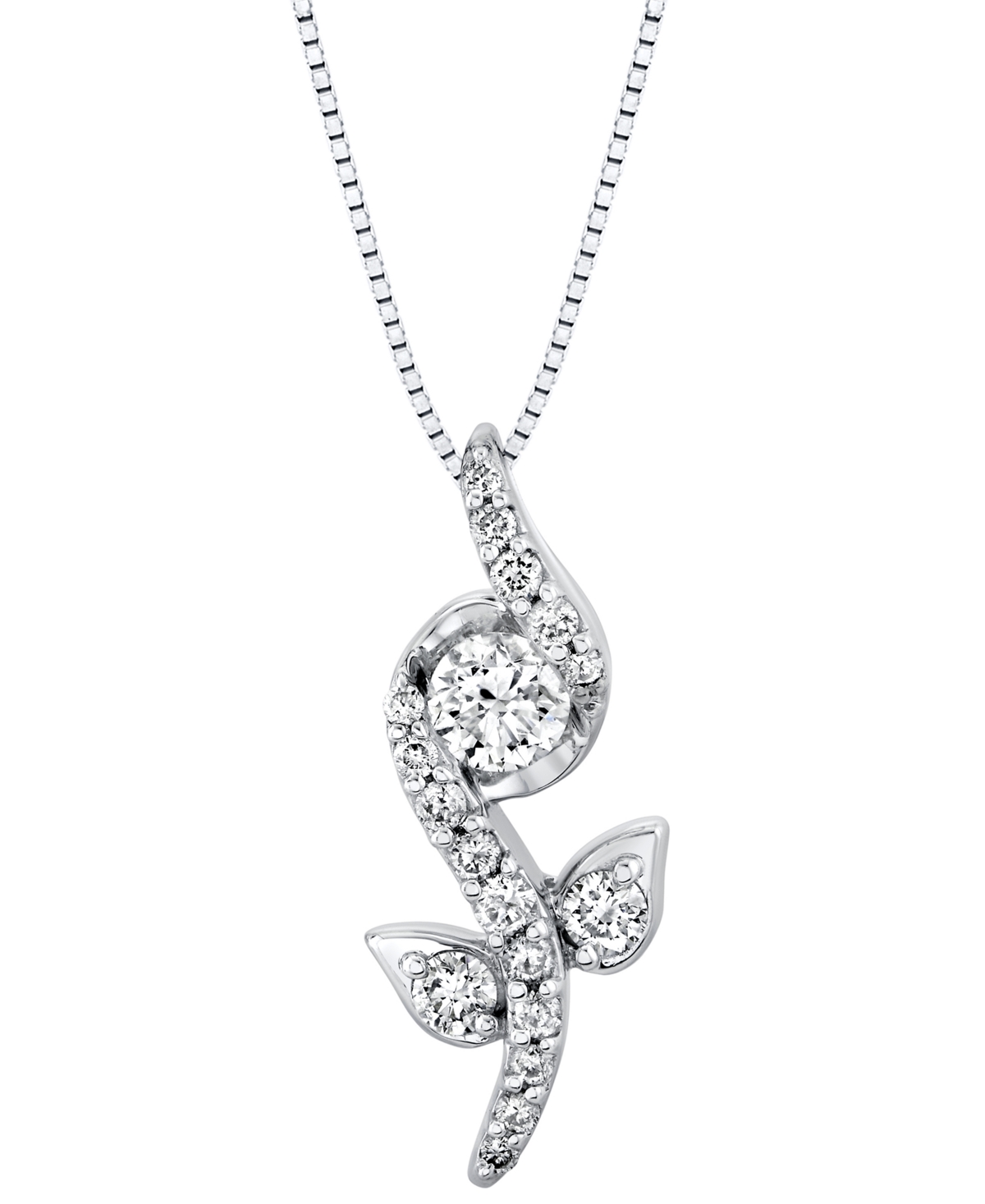 Diamond Flower 18" Pendant Necklace (1/2 ct. t.w.) in 14k White Gold - White Gold