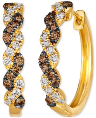 Le Vian - Chocolate Diamond & Nude Diamond Twist Style Small Hoop Earrings (3/4 ct. t.w.) in 14k Gold, 0.82"