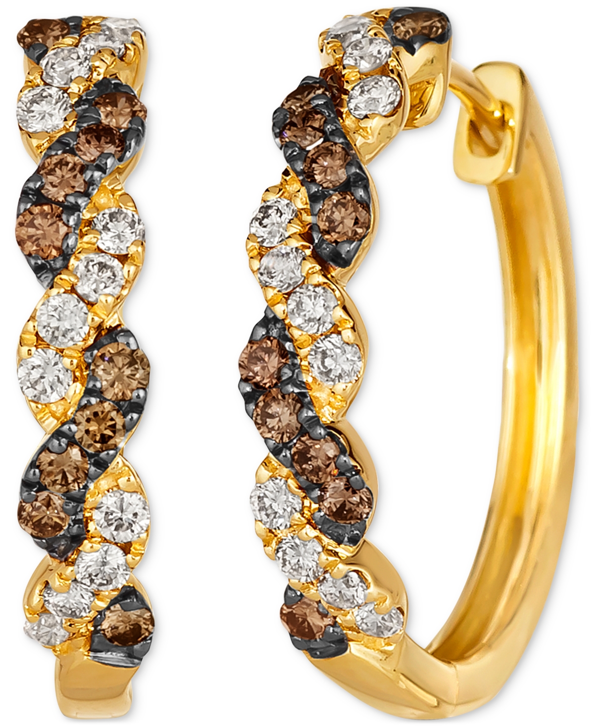 Le Vian Chocolate Diamond & Nude Diamond Twist Style Small Hoop Earrings (3/4 ct. t.w.) in 14k Gold, 0.82"
