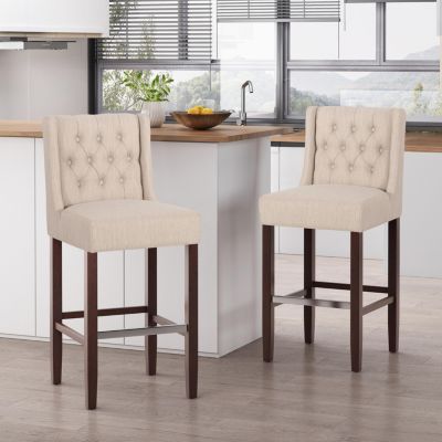 Set of 2 Bar Stools 30.5" Seat Height Backrest Wood Frame Ideal for Kitchen Island or Home Bar