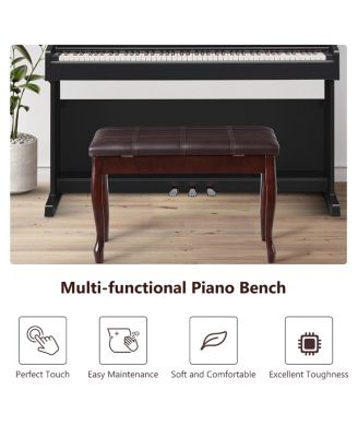 Solid Wood PU Leather Piano Bench with Storage-Brown