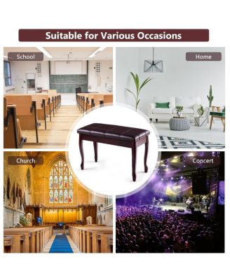 Solid Wood PU Leather Piano Bench with Storage-Brown