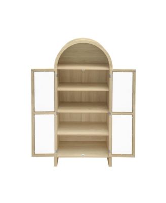 70.28" Tall Arched Kitchen Pantry, Modern Farmhouse Wood Kitchen Storage Cabinets ,Arched Storage Display Cabinet ,Natural