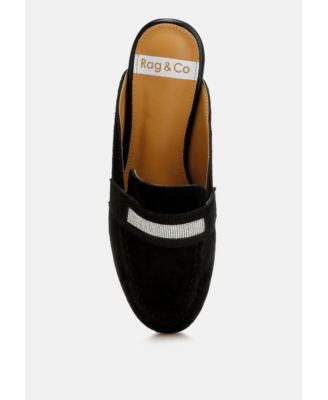 Belorose Rhinestone Strap Suede Mules