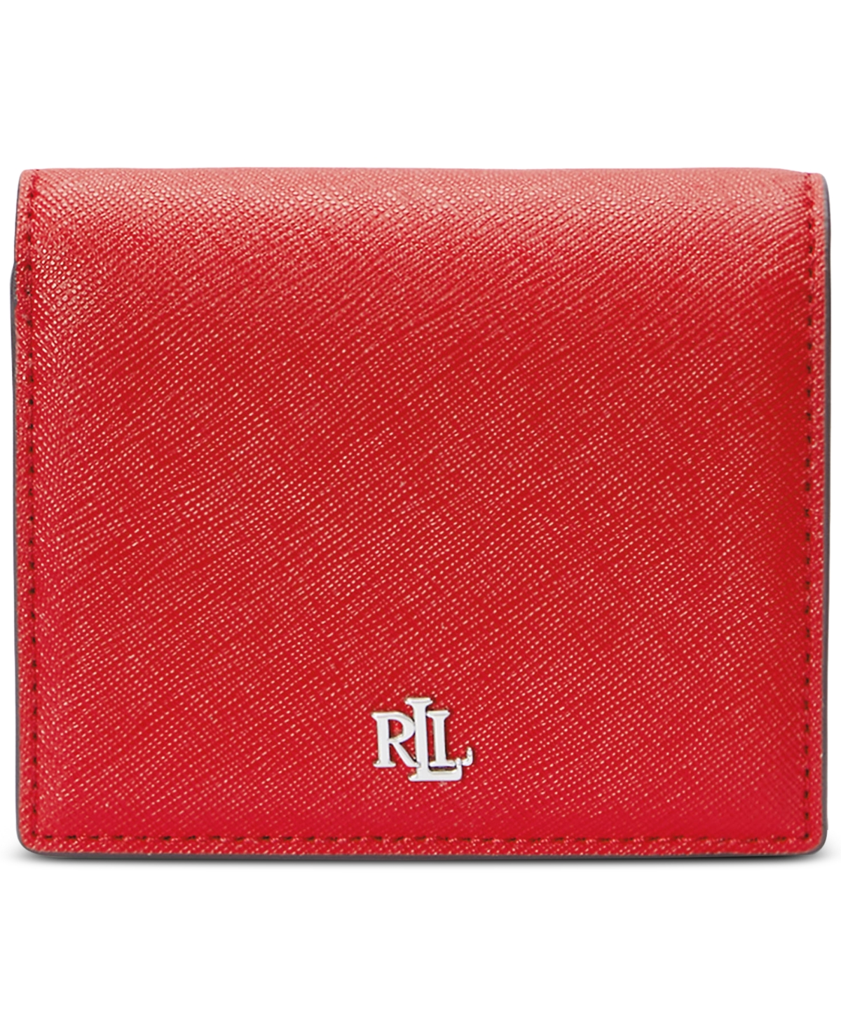 Ralph Lauren Crosshatch Leather Compact Wallet In Festive Red