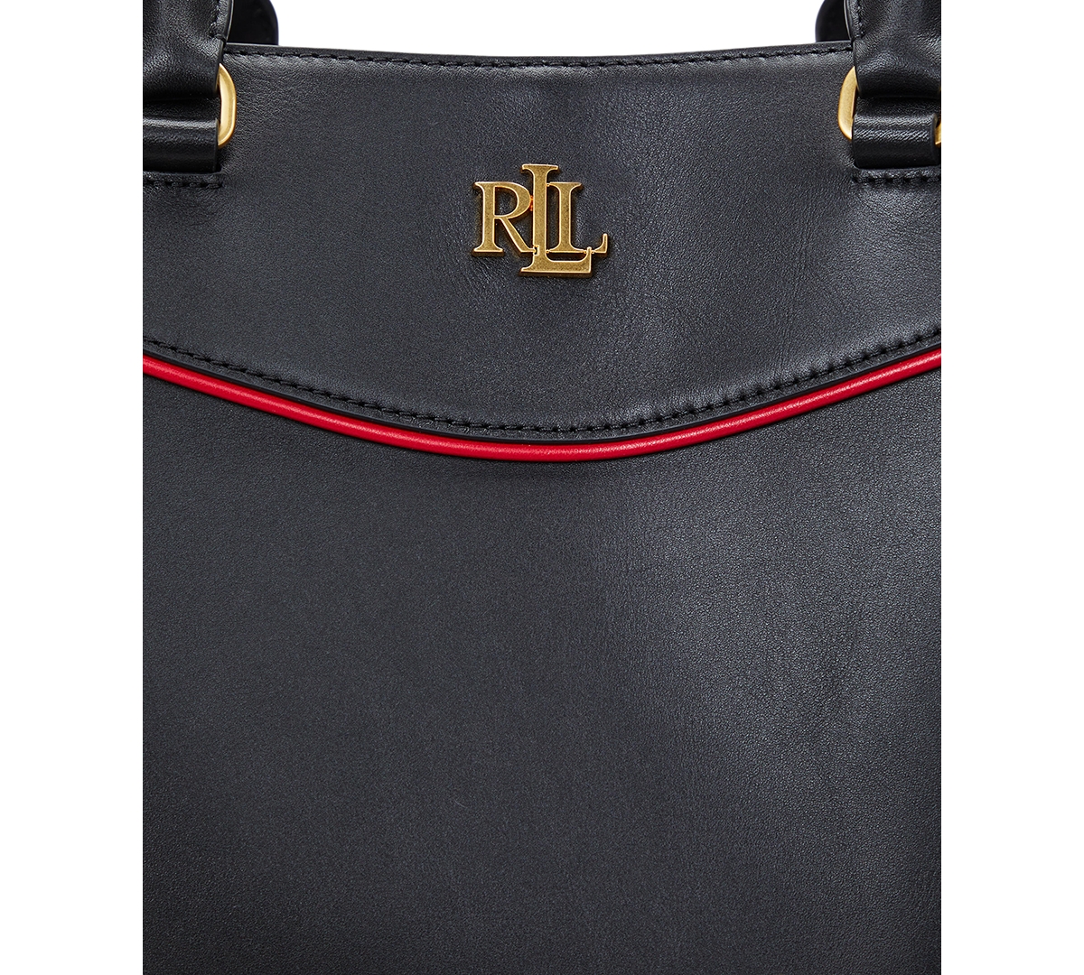 Ralph Lauren Two-tone Leather Large Marcy Satchel In Black,festive Red