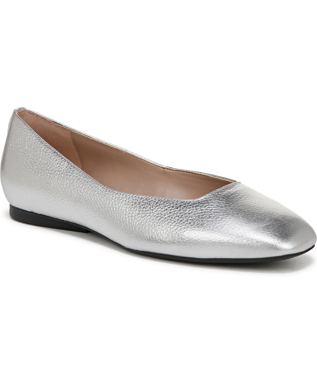 Naturalizer Chelsea Square Toe Ballet Flats In Silver Leather | ModeSens