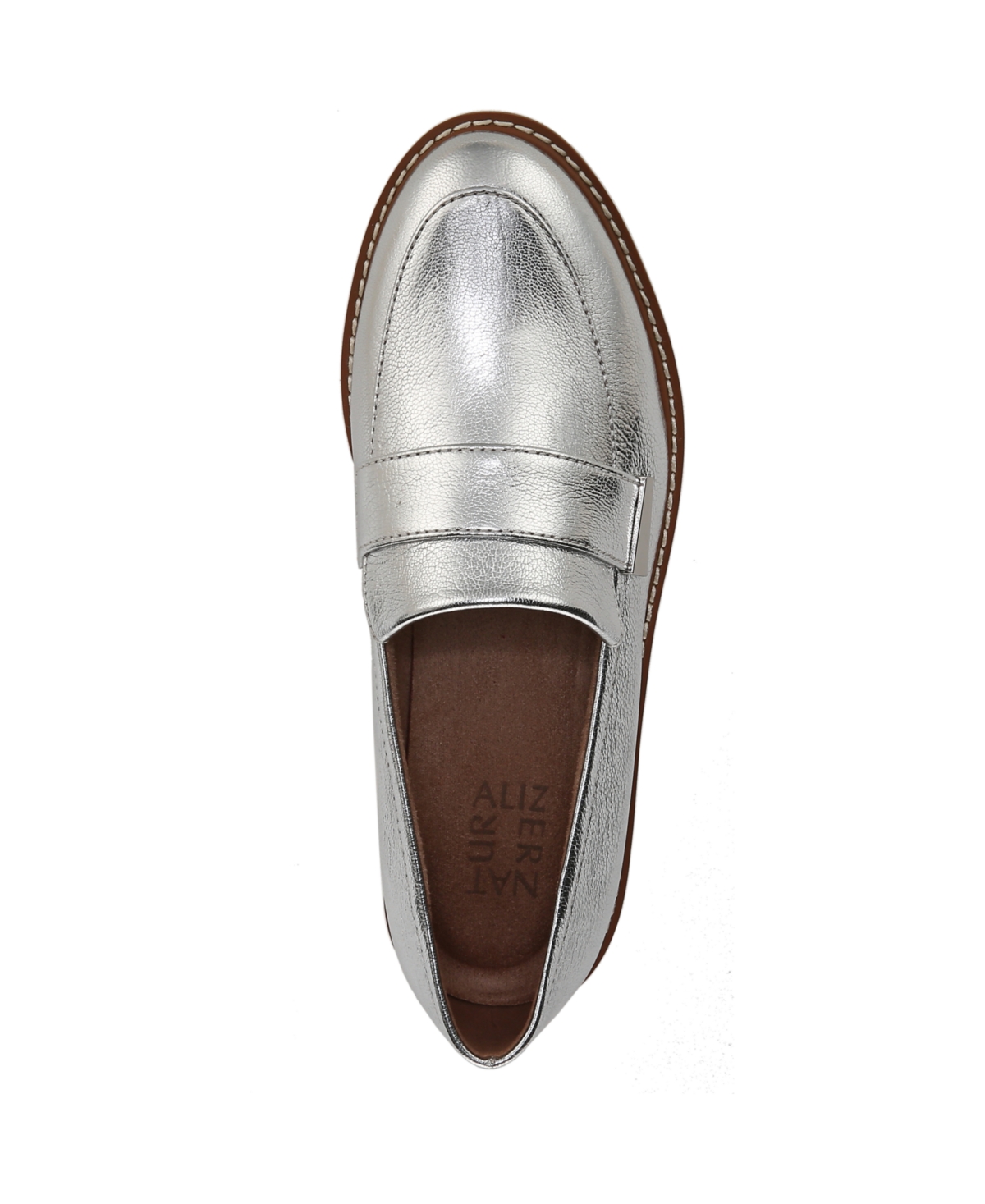 Naturalizer Adiline Lug Sole Loafers In Silver Leather