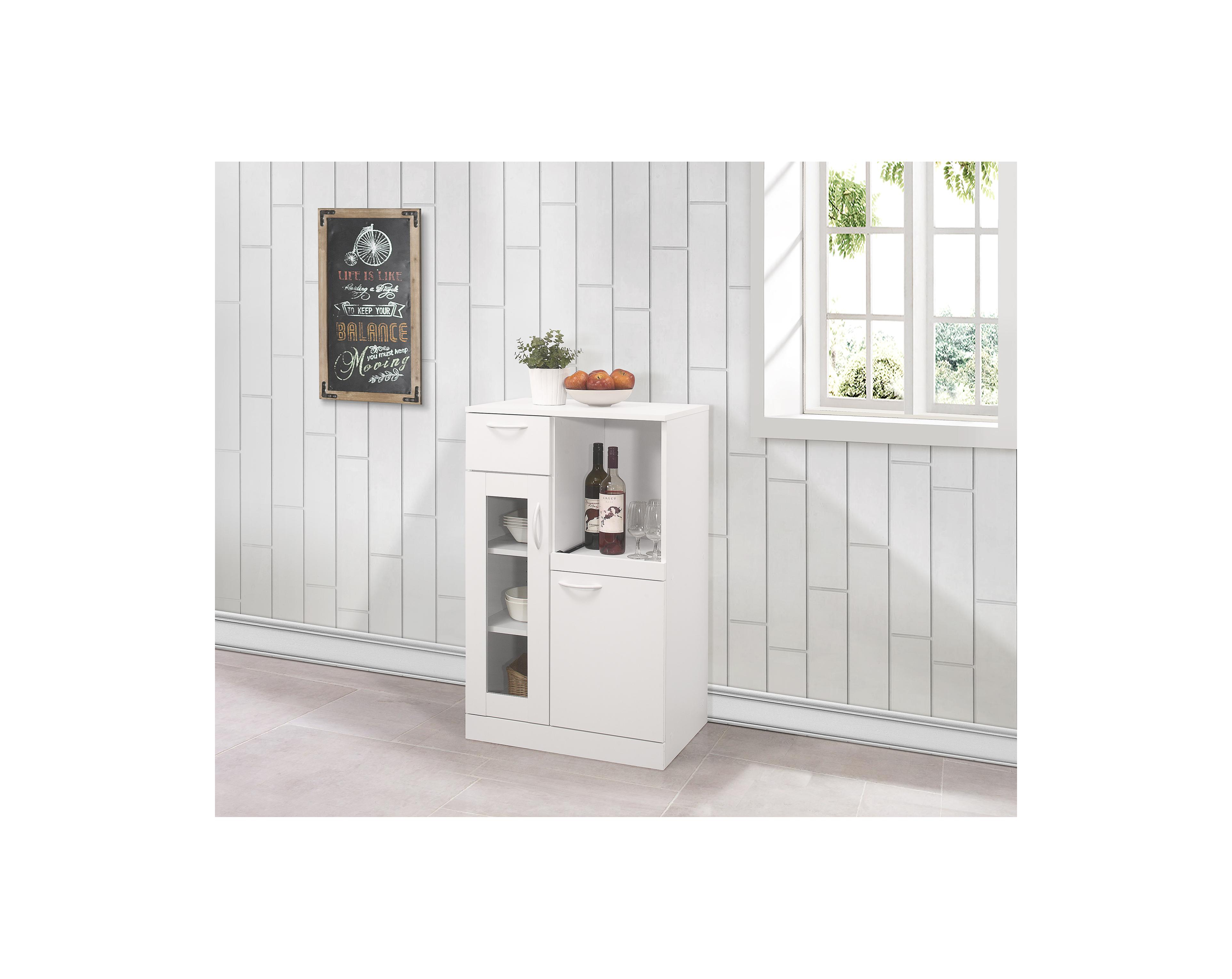 Kings Brand Furniture Lewiston White Kitchen Storage Cabinet, 1 Drawer 2 Doors & Shelves