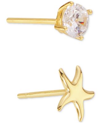 2-Pc. Set Starfish & Crystal Stud Earrings in 14k Gold Over Sterling Silver