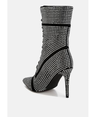 Womens Bitetto Rhinestones Embellished Calf Boots