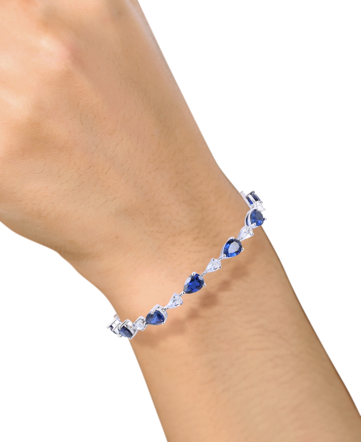 Macy's Lab Grown Blue Sapphire (10-1/2 Ct. T.w.) & Lab Grown White Sapphire (2-3/4 Ct. T.w.) Pear Link Brac In Blue Sapphire