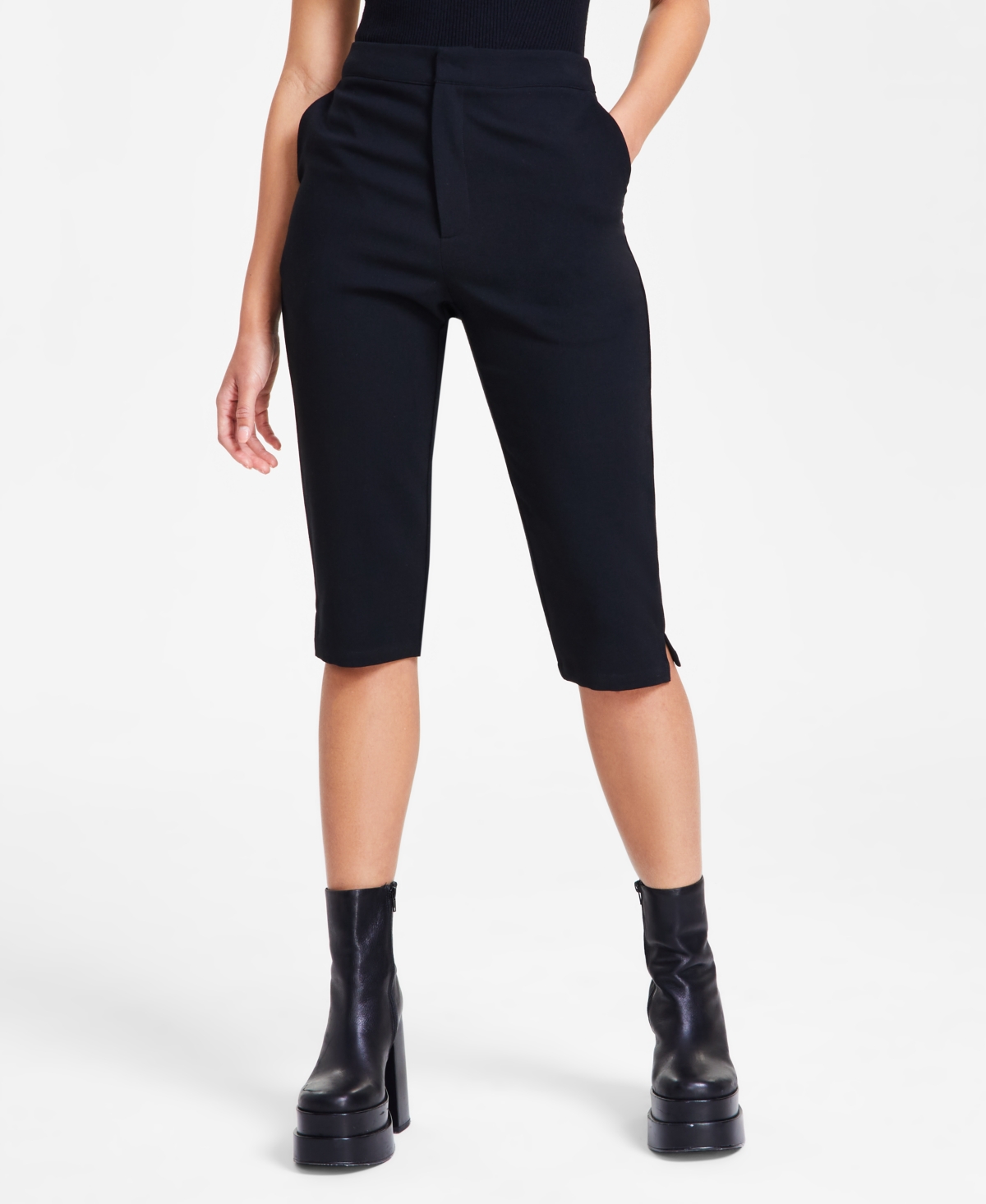 Bar Iii Women's Woven Capri High-rise Capri Pants, Exclusively At Macy's In Deep Black