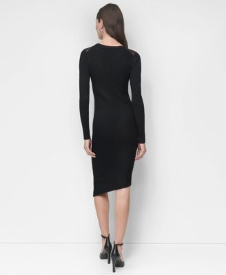 dkny sweater dress Women's Black White Logo Monogram Knit Style Keywords Houndstooth DKNY sweater dress L